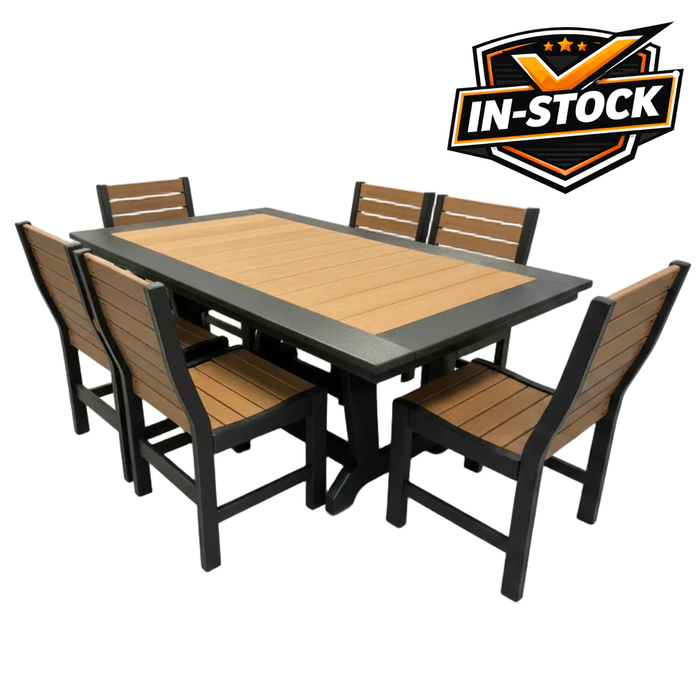 Amish Quick Ship Poly Dining Set - Baldwin Style - 44" x 72 -Brazilian Walnut on Black - Tangent Poly 1