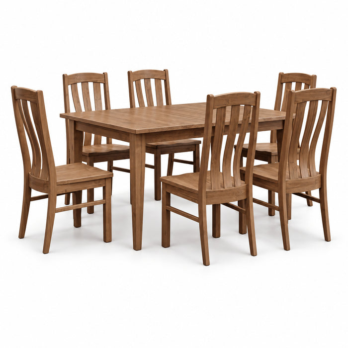 Amish Quick Ship Raleigh Dining Set - Quick Ship Amish Dining Set - Amish Shaker Leg Table - Brown Maple - OCs-133 Tundra - 42" x 60" w/ 2-12" Leaves - 6 Side Raleigh Dining Chairs - Blank Background