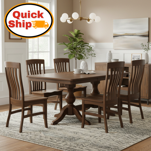 Amish Quick Ship Richland Dining Set - Quick Ship Amish Dining Set - Amish Denver Double Pedestal Table - Brown Maple - OCS-119 Cappuccino - 42" x 66" w/ 2-12" Leaves - 6 Side Richland Chairs - Wengerd Wood Products - In-Room Scene