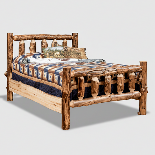 Amish Quick Ship Rocky Mountain Queen King Bed Aspen Log 