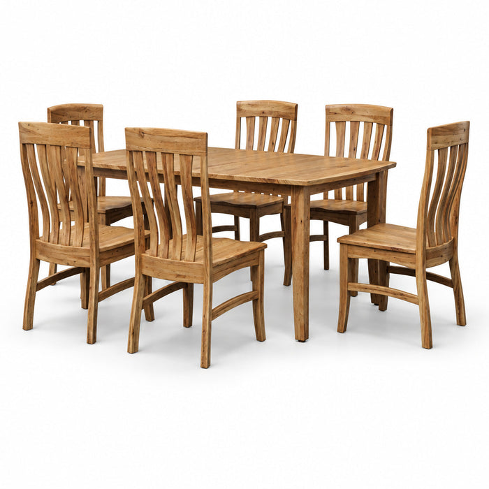 Amish Quick Ship Roland Dining Set - Quick Ship Amish Dining Set - Amish Avalon Leg Table - Rustic Hickory- 42" x 60" w/ 2-12" Leaves - Wengerd Wood Products - Blank Background