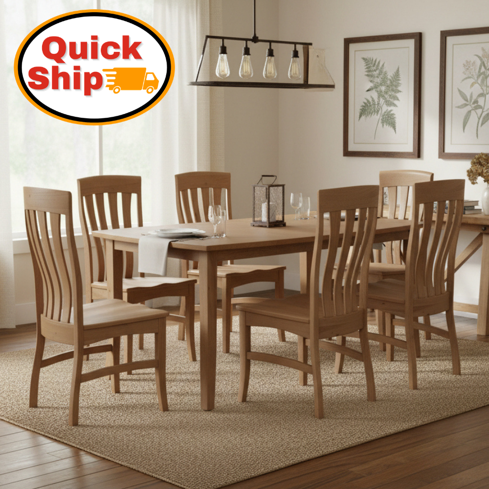 Amish Quick Ship Roland Dining Set - Quick Ship Amish Dining Set - Amish Avalon Leg Table - Rustic Hickory - OCS-133- Tundra - 42" x 60" w/ 2-12" Leaves - Wengerd Wood Products - In-Room Scene