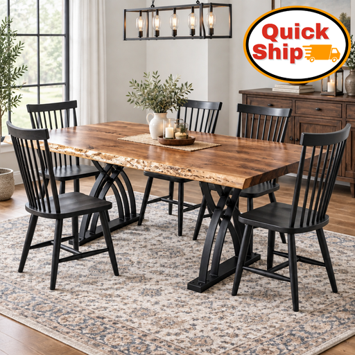 Amish Quick Ship Silverton Live Edge Walnut Dining Set - Millcreek Farmhouse Dining Chairs - Solid Brown Maple Dining Chairs - Solid Walnut Live Edge Table - In-Room Photo 1