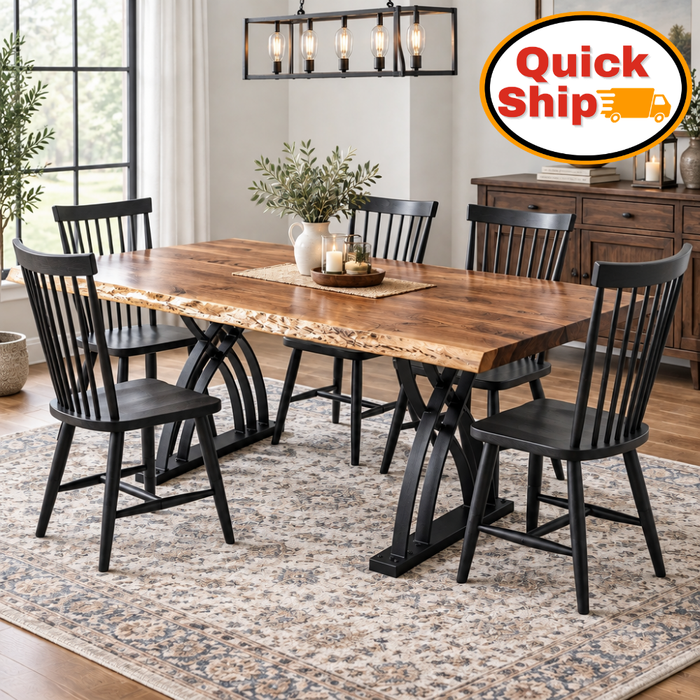 Amish Quick Ship Silverton Live Edge Walnut Dining Set - Millcreek Farmhouse Dining Chairs - Solid Brown Maple Dining Chairs - Solid Walnut Live Edge Table - In-Room Photo 1