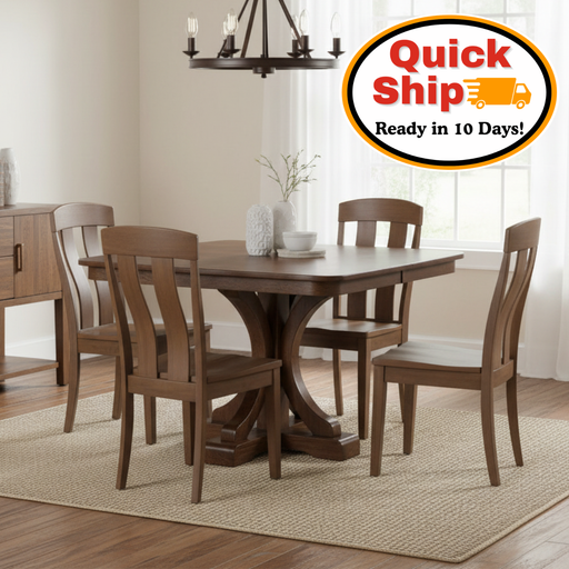 Amish Quick Ship Venus Single Pedestal Dining Set - Ready in 10 Days! - Quick Ship Amish Dining Set - Oak, Brown Maple, Rustic Hickory 