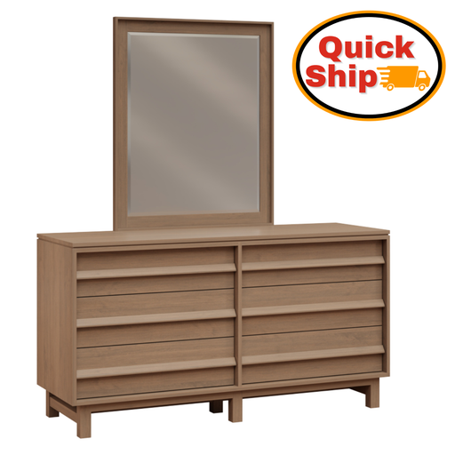 Amish Quick Ship Wyndham Hills6-Drawer Dresser & Mirror - Brown Maple Driftwood Stain - J&M Woodworking - Mid-Century Amish Bedroom 