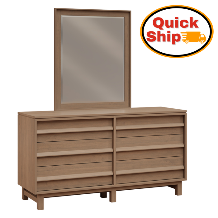 Amish Quick Ship Wyndham Hills6-Drawer Dresser & Mirror - Brown Maple Driftwood Stain - J&M Woodworking - Mid-Century Amish Bedroom 