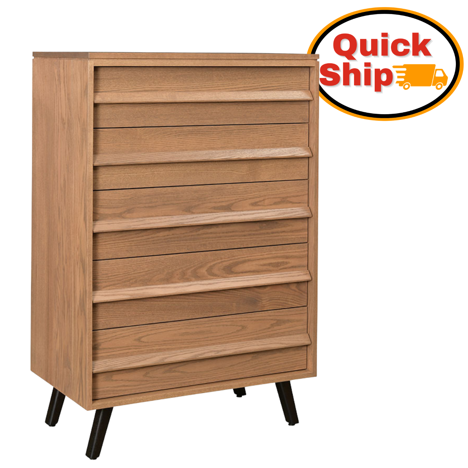 Amish Quick Ship Wyndham Hills Mid-Century Modern 5-Drawer Chest of Drawers - J&M Woodworking - Amish Quick Ship Bedroom - Amish Mid-Century Bedroom - Solid Oak Bedroom - Oak OCS-133 Tundra
