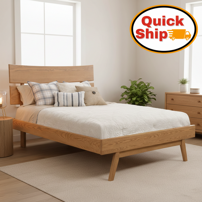 Amish Quick Ship Wyndham Hills Mid-Century Modern Platform Bed - J&M Woodworking - Amish Quick Ship Bedroom - Amish Mid-Century Bedroom - Solid Oak Bedroom - Oak OCS-133 Tundra - In-Room