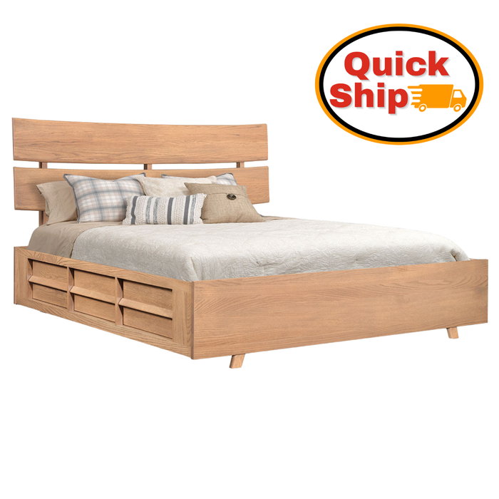 Amish Quick Ship Wyndham Hills Mid-Century Modern Storage Bed - J&M Woodworking - Amish Quick Ship Bedroom - Amish Mid-Century Bedroom - Solid Oak Bedroom - Oak OCS-133 Tundra