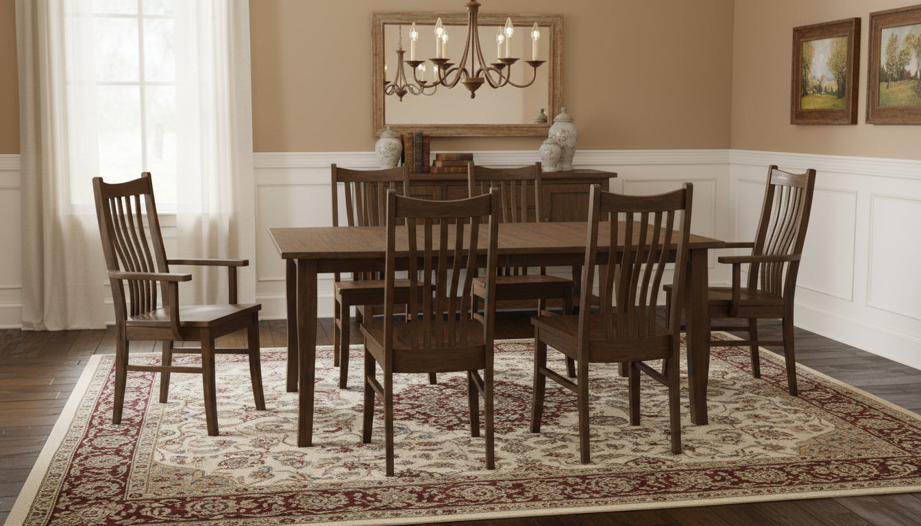 Amish Reagan Dining Set - Set Photo - Cherry - OCS-121 Cocoa - Amish Formal Dining Set Solid Cherry