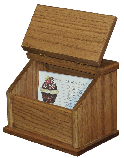 Recipe Box Solid Oak Open Lid Front Facing 