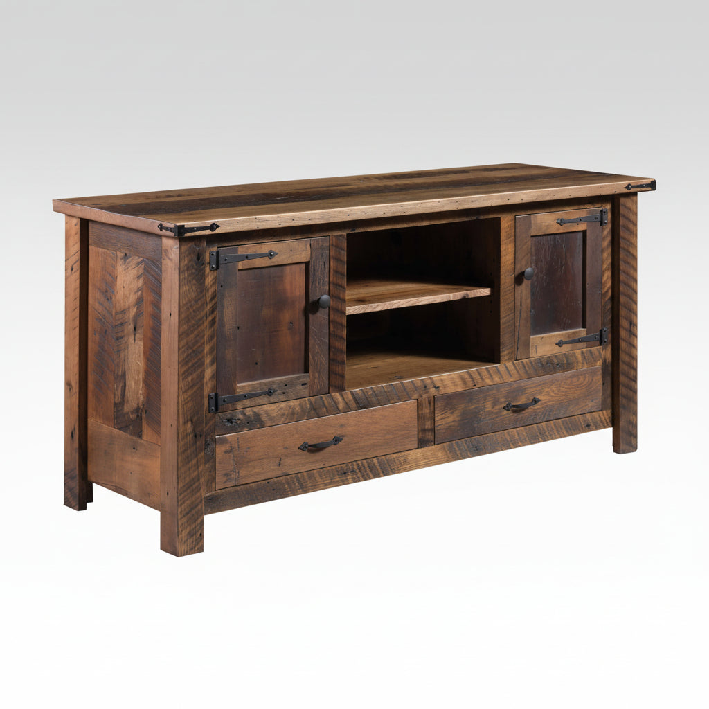 Amish Reclaimed Barnwood 60" Kimbolton Tv Stand Rustic Reclaimed Entertainment Center