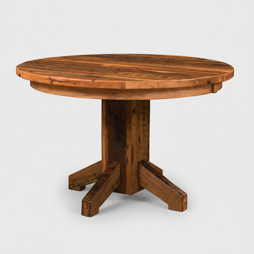 Barn Beam Round Single Pedestal Table Single Pedestal Tables Farmhouse Reclaimed Barnwood