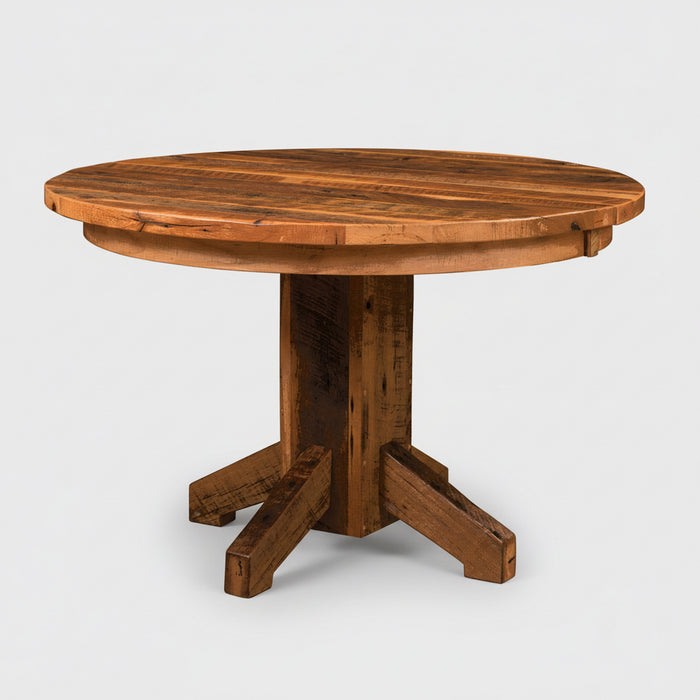 Barn Beam Round Single Pedestal Table Single Pedestal Tables Farmhouse Reclaimed Barnwood