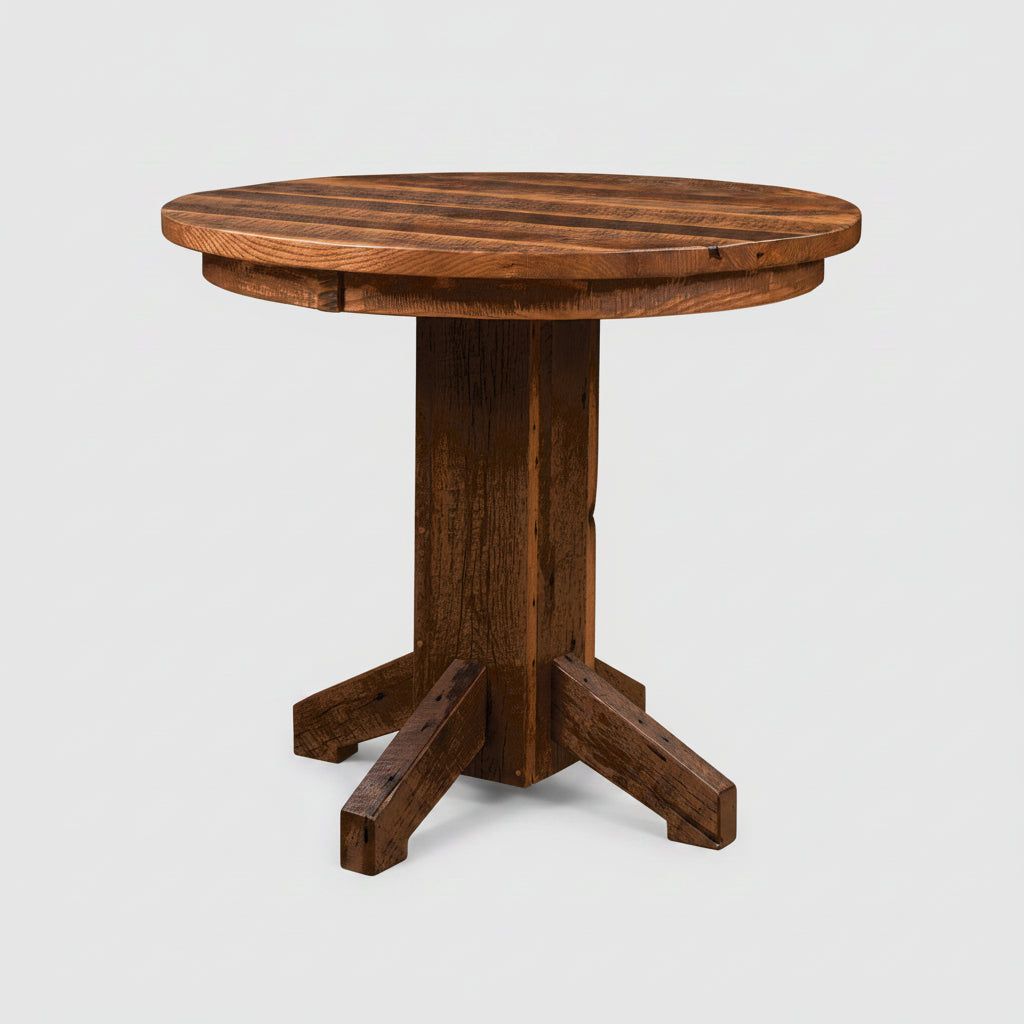 Reclaimed Barn Beam Pub Table Single Pedestal Pub Tables Farmhouse Reclaimed Barnwood