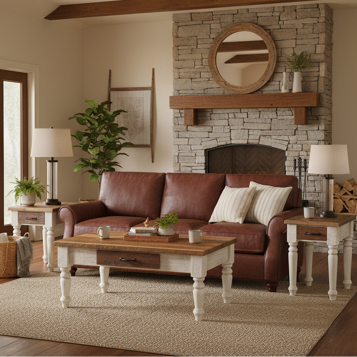 Amish Reclaimed Barnwood Belmont Coffee Table & End Table Set - Farmhouse Amish Coffee Table & End Tables