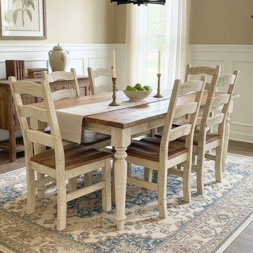 Amish Reclaimed Barnwood Belmont Dining Set - 2-Tone Farmhouse Dining Set - Amish Made Genuine Reclaimed Wood Dining Set