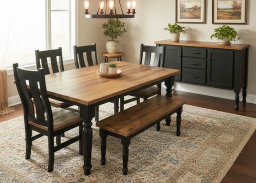Amish Reclaimed Barnwood Belmont Dining Set - Genuine Reclaimed Barnwood - 2-Tone Black and Natural