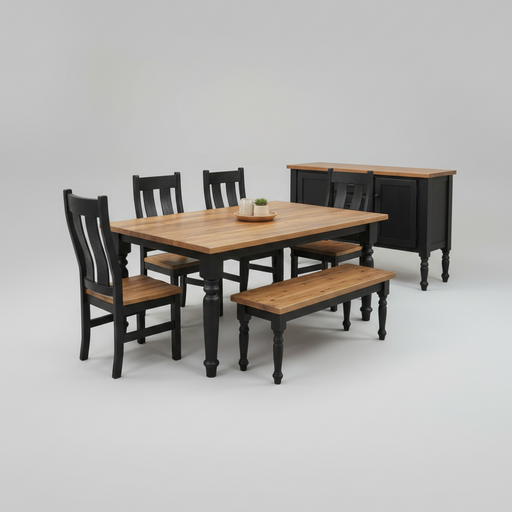 Amish Reclaimed Barnwood Belmont Dining Set - Genuine Reclaimed Barnwood - 2-Tone Black and Natural