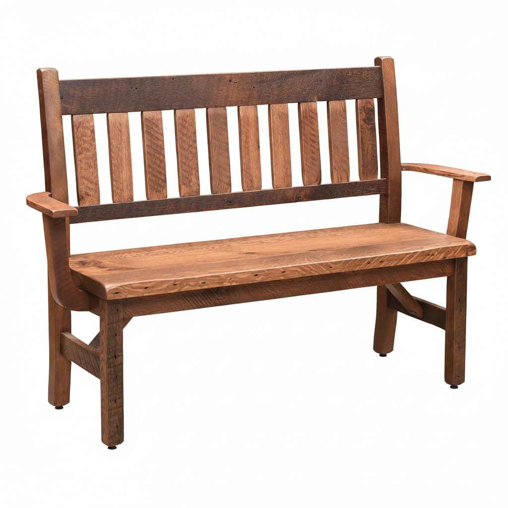Amish Reclaimed Barnwood Deacon Bench - Reclaimed Entryway Bench - Mission Style Barnwood Bench 1