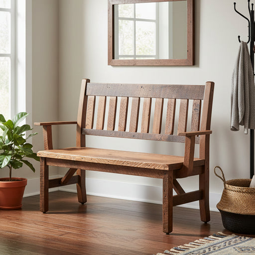 Amish Reclaimed Barnwood Deacon Bench - Reclaimed Entryway Bench - Mission Style Barnwood Bench