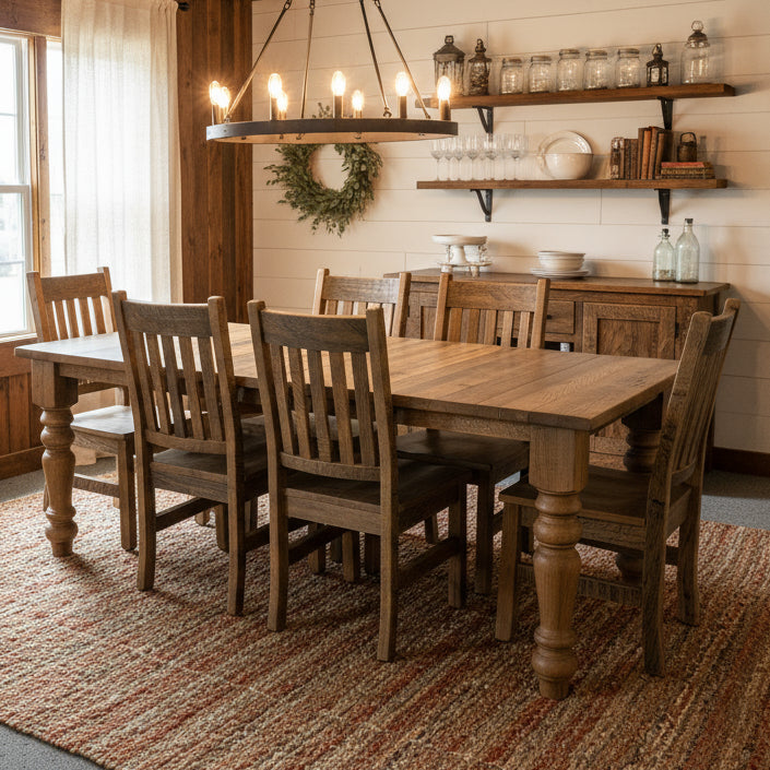 Amish Reclaimed Barnwood Harrison Leg Dining Set - Genuine Reclaimed Barnwood - Amish Made Barnwood Dining Set