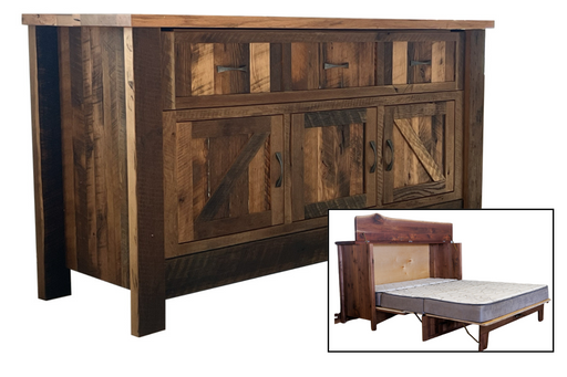 Amish Reclaimed Barnwood Hide-A-Bed - Amish Murphy Bed - Reclaimed Barnwood