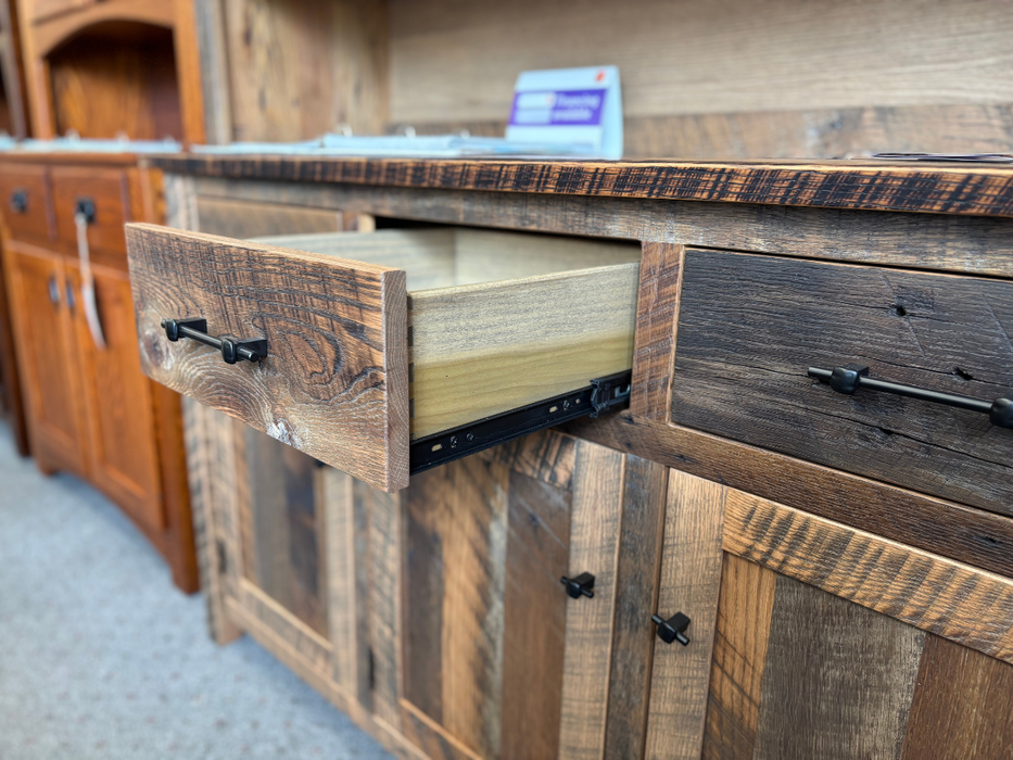 Amish Reclaimed Barnwood Timberland Hutch - Reclaimed Barnwood Amish Hutch - Solid Wood Amish Dining Hutch 1