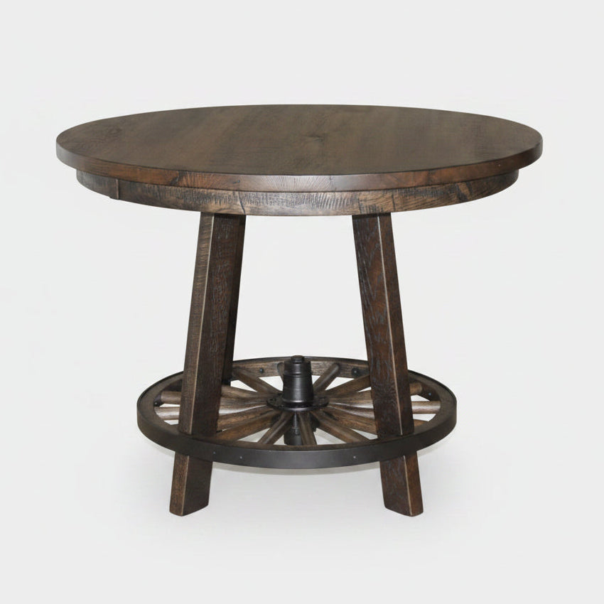 Reclaimed Wagon Wheel Pub Table Single Pedestal Pub Tables Farmhouse Reclaimed Barnwood