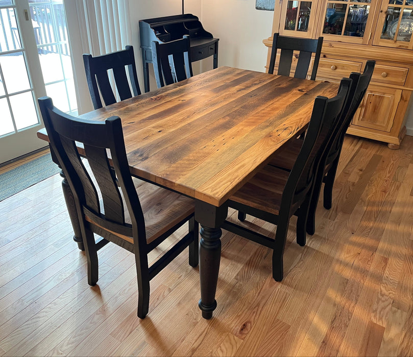 Reclaimed Barnwood Dining Set with Farmhouse Turned Leg Front Facing