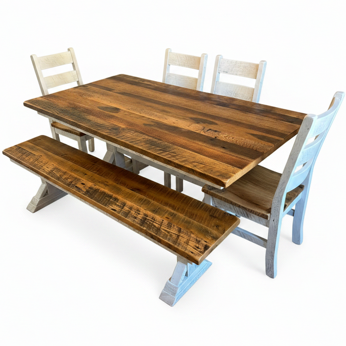Amish Reclaimed Country Hill Dining Set - 2-Tone Farmhouse Dining Set - Reclaimed Barnwood Amish Dining Set