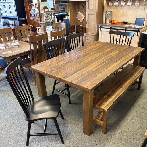 Amish Reclaimed Pioneer Table W/ Millcreek Side Chairs Dining Set
-Top Thickness:1.75"
-Top Shape:Rectangular
-Edge Style: Eased w/ Hand Worn Corners
- Levelers on Table Legs