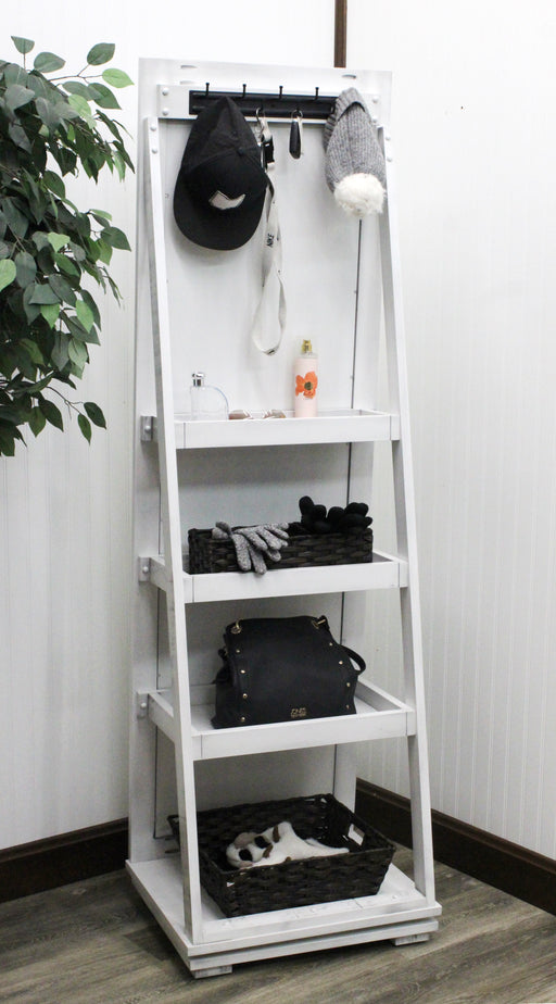  Amish Reno Storage Leaner Rotating Mirror
3 Leaning Shelves on Backside
2 Baskets and 1 Scarf Rack
Mirrors that are not painted backs will be brown Tempered Masonite
16" Lazy Susan in Base Allows 360 Degrees Rotation