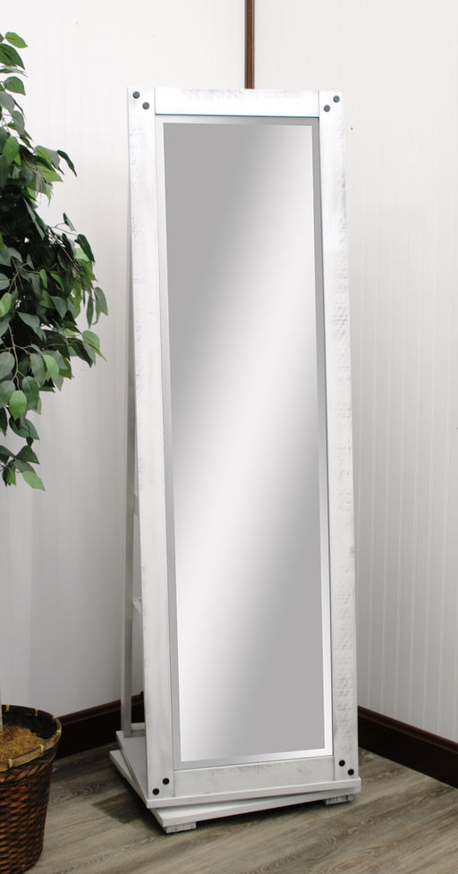  Amish Reno Storage Leaner Rotating Mirror
3 Leaning Shelves on Backside
2 Baskets and 1 Scarf Rack
Mirrors that are not painted backs will be brown Tempered Masonite
16" Lazy Susan in Base Allows 360 Degrees Rotation