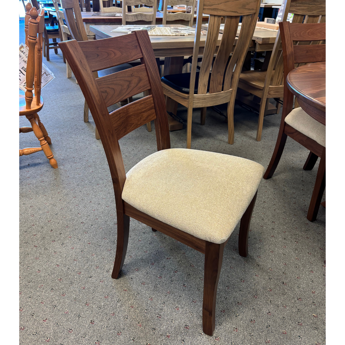 Amish Richfield Single Pedestal Dining Set In-Stock - Walnut Wood - Fabric Seat Easton Dining Chairs - Contemporary Walnut Amish Dining Set 2