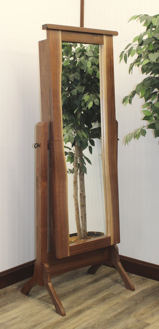 Amish River Run Jewelry Cheval Mirror
- Sliding Mirror (Slides To The Right Standard)
- Hinged Earring Door
- 11 Hook Necklace Board
- 1st Shelf: 3 Ring Slots
- 2nd Shelf: 3 Dividers
- 3rd Shelf: 4 Dividers
- Bottom Shelf: 1 Divider