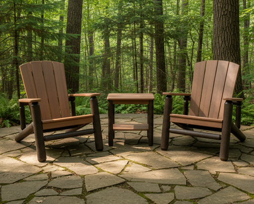 Amish Riverside Poly Log Adirondack Chair Set - Tangent Poly - Amish Poly Log Furniture - Antique Mahogany