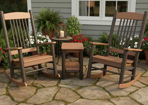 Amish Riverside Poly Log Rockers & End Table Set- Tangent Poly - Poly Log Furniture - Antique Mahogany 1
