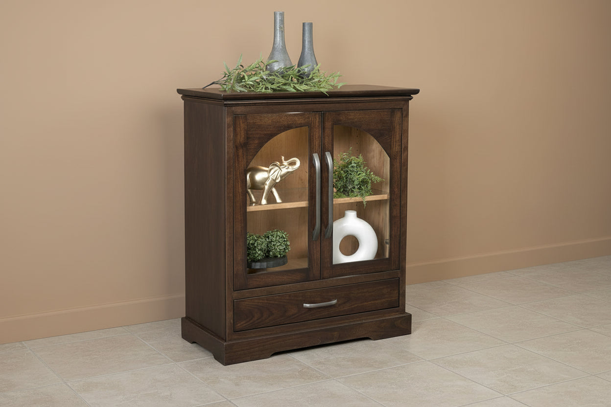 -Hardware:
4288 BNBDL (Doors)
4160 BNBDL (Drawer)
-1 Adjustable Glass Shelf w/ Wood Frame
- LED Touch Lighting