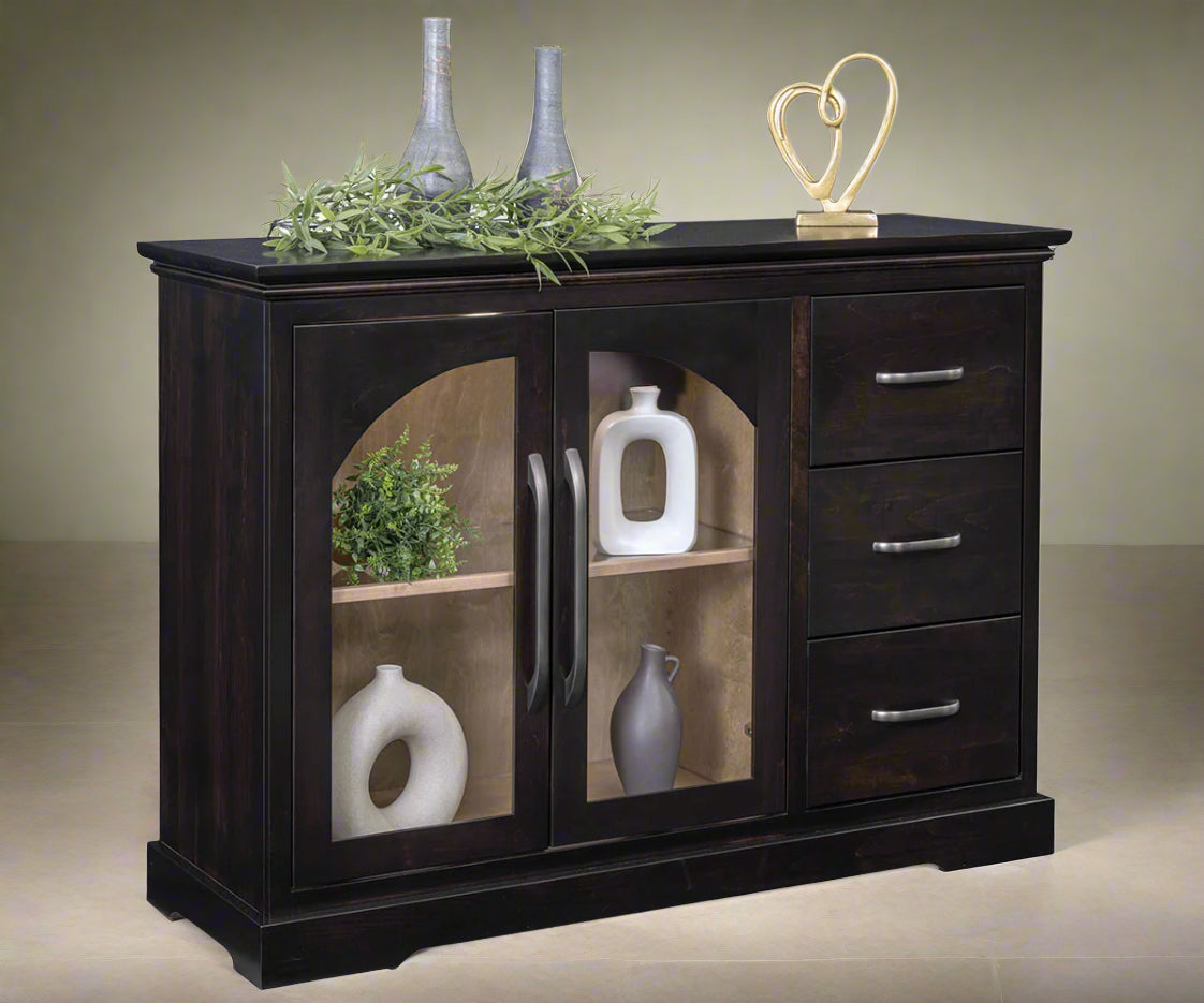 Amish Riverton 52.5" Buffet w/ Side Drawers
4288 BNBDL (Doors)
4160 BNBDL (Drawers)
1 Adjustable Glass Shelf w/ Wood Frame
LED Touch Lighting