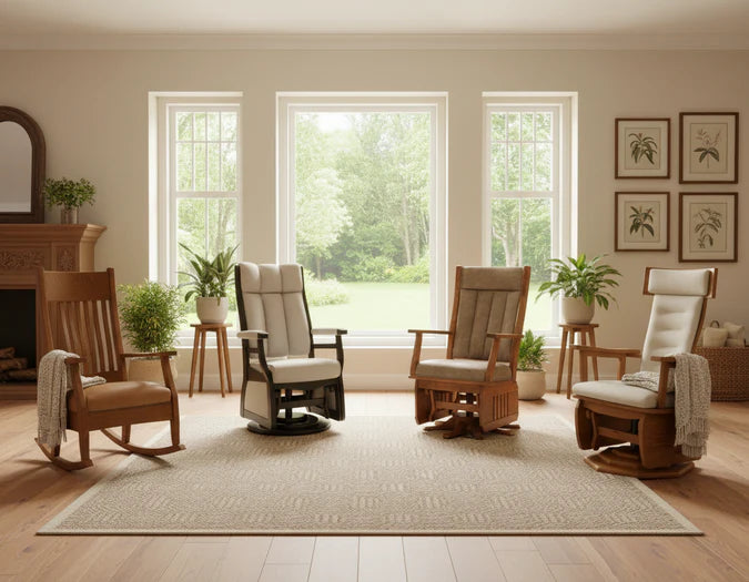 Amish Rocking Chairs, Gliders, Rocker Gliders and Swivel Gliders Solid Wood Buckeye Rockers Gliders by Miller