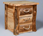 Amish Rocky Mountain 3 Drawer Nightstand Built with Aspen Logs and Elk Horn Drawer Pulls