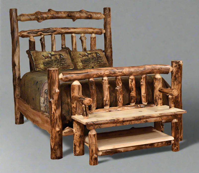 Amish Rocky Mountain Deluxe Aspen Log Bed with Bench Footboard