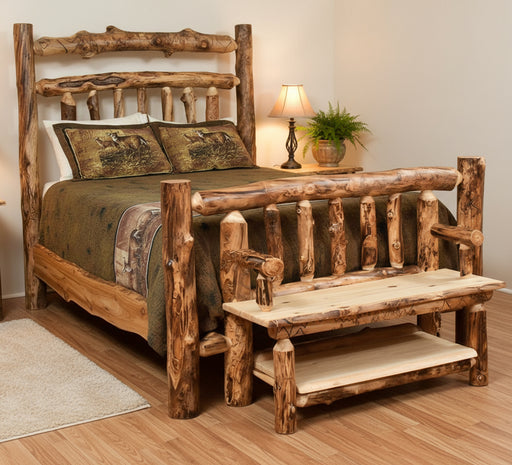 Amish Rocky Mountain Aspen Log Bed with Bench Footboard
