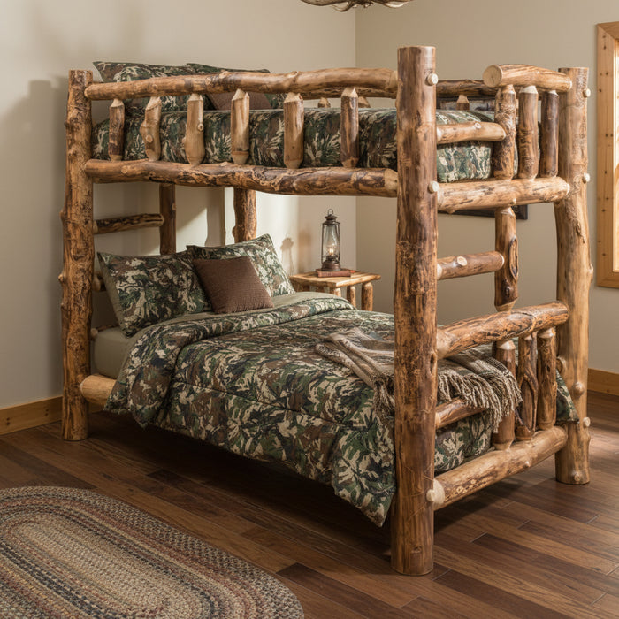 Amish Rocky Mountain Aspen Log Bunk Bed Log Cabin Bunk Bed with Log Ladder 