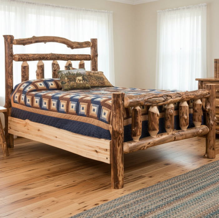 Amish Rocky Mountain Aspen Log Extra Top Rail Bed Rustic Log Cabin Bed