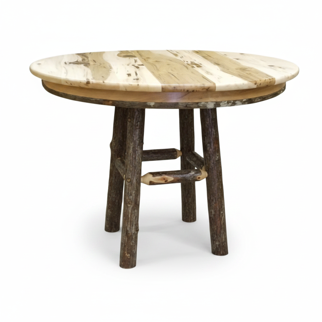 Amish Round Hickory Log Leg Table Round Log Cabin Table