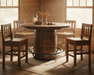 Amish Round Whiskey Barrel Table - Reclaimed Barnwood Barstools - Genuine Reclaimed Whiskey Barrel Table and Barnwood Chairs