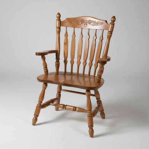 Amish Royal Acorn Arm Captains Chair Colonial Style with Etching in Back